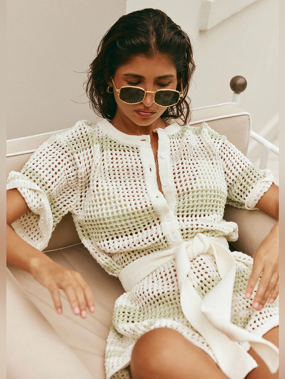 SABO Women's Easton Crochet
Playsuit Cover Up Mint Green Ivory
Size M - Picture 2 of 3